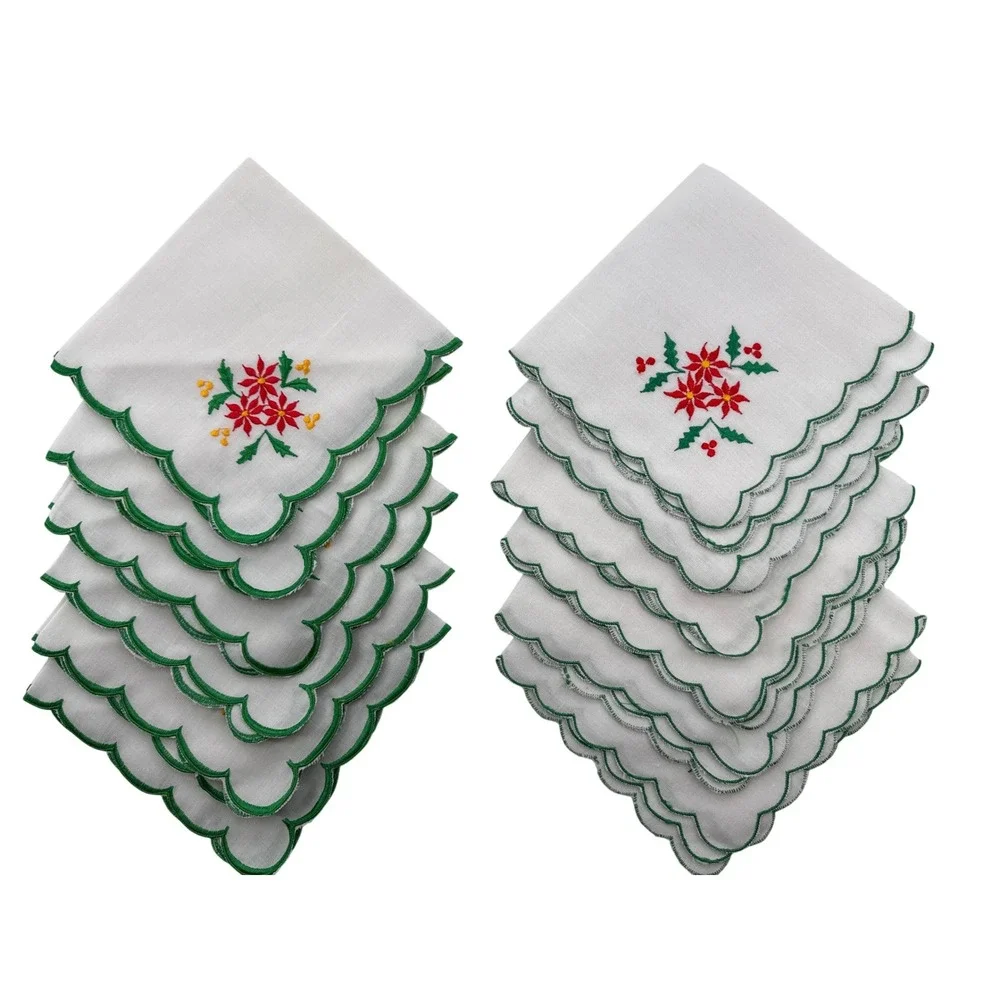 Tablecloth‎ Placemat Napkin Coaster Poinsettia Christmas Embroidered Scallop